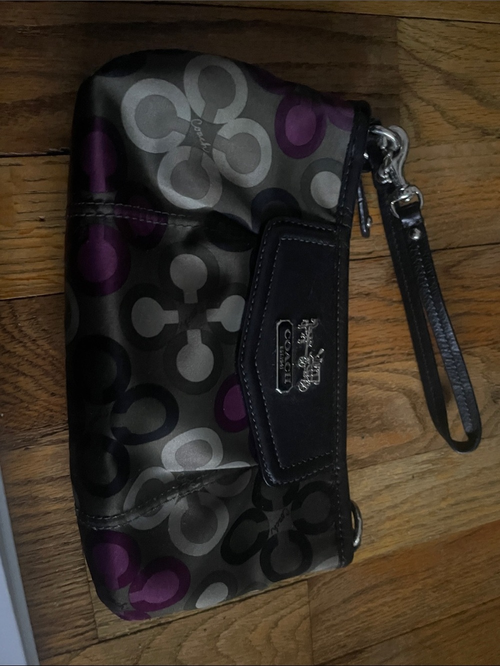 Coach Black, Gray & Purple Signature Wristlet